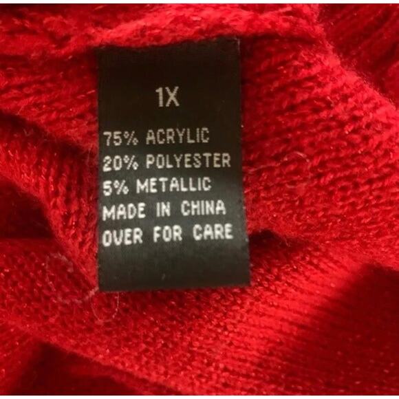 AGB Red Sparkly Long Sleeve Scoop Neck Holiday Christmas Sweater 1x - Picture 5 of 8